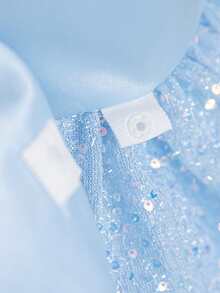 Vestido de princesa con mangas abullonadas con lentejuelas y volumen para niñas, vestido formal de alta gama con flores y tul voluminoso para niña de las flores y actuaciones - Azul - Ver 9