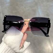 Oversized Rimless Square Fashion Sunglasses Women Men Brand Designer Gradient Glasses Summer Beach Party - màu đen - Xem 11