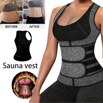 1Pc Elastic High-Waist Shapewear Bodysuit For Women- Waist Trainer & Back Support Tank Top, Post-Workout Compression Garment For Gym, Yoga, Running, Sweat Promoting Fitness Shapewear With Breathable Soft Moisture-Wicking Fabric,Plus Size Available