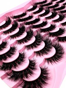 LYBCG New 21Pairs 3D Mink Lashes Soft Comfortable False Eyelashes Cat Eye Fluffy Faux Mink Lashes Wispy Lashes Dramatic Long Thick Volume Mink False Eyelashes Makeup For Daily Date Party Cosplay - 濃密款 - 查看 2