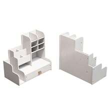 多功能桌面收纳盒，大容量木质塑料笔筒，办公及学生用品收纳 - 白色 - 查看 6