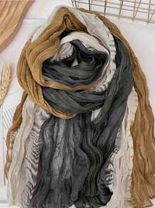 1pc Women Long Lightweight Ombre Linen-Look Scarf, Soft Breathable Pleated Shawl Wrap, Fashionable For Daily Outfits, Beach, Travel And Sun Protection