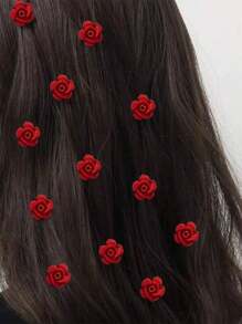 12pc Romantic Red Rose Flower Mini Hair Clips, Princess Side Bangs Clips, Snap Barrettes For Braids, Bridal Wedding Hair Accessories, Ideal Gift For Valentine's Day, Easter, Thanksgiving,Hair Barrettes Claw Clips