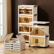 Ribech 5 Tier Plastic Storage Bins With Lids - Folding Storage Cabinet, Collapsible Stackable Containers With Wheels, Foldable Organizer System For Closet, Bathroom, Home, Office, Dorm