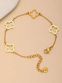 2pcs Stainless Steel Oxidized Zirconia Flower Jewelry Bracelet Set, 18K Gold Plated Stainless Steel Lucky 4-Leaf Clover Bracelet, Micro-Inlaid Zirconia, Suitable For Women Party, Daily Wear, European & American Style, Personalized, Generous, Wedding Jewelry Set, Gift For Girls, Women, Relatives, Friends, Elegant Wedding, Birthday, Valentine's Day, Mother, Mother's Day