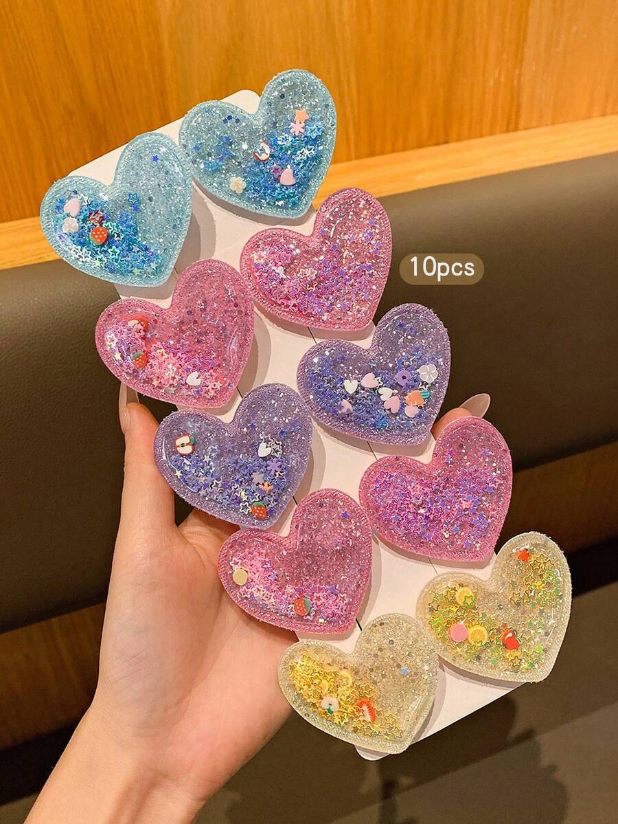 10 件心形液体流沙发夹，可爱女孩发饰适合日常使用