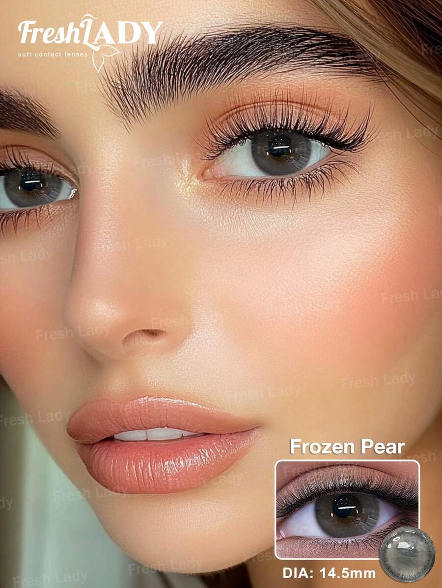 Freshlady 1 Pair, Year-Round Use, Frozen Pear -14.00mm, Drama -14.50mm Brown/Green , Natural Round Cosmetic Lenses For Work, School, Daily, Party - 0 - View 1