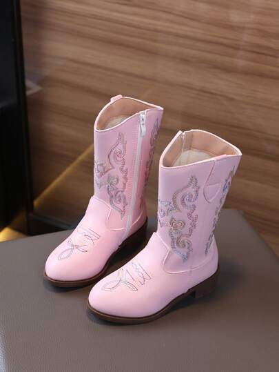 Kinder Lederstiefel im Western-Stil mit Stickerei, Mädchen Chelsea-/Jungen Vintage Britische Stiefel