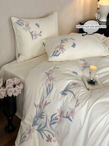 3pcs Elegant Embroidered Orchid Duvet Cover Set (Without Filler)