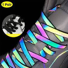 1 Pair Holographic Reflective Shoelaces, Double-Sided High Reflective Bright Color Shoelaces, Durable For Sports Shoes - Multicolor - View 10