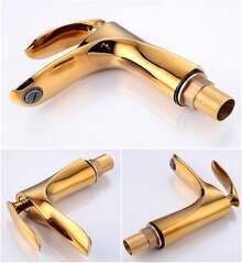 Rubinetto per lavabo, elegante rubinetto per bagno, miscelatore per lavabo con acqua calda e fredda, cromato/oro/nero, ottone, lavabo per WC, rubinetto dell'acqua (oro)