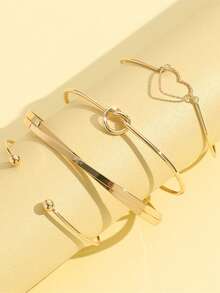 1 套欧美复古简约链条手链，时尚混合分层开口手镯配饰