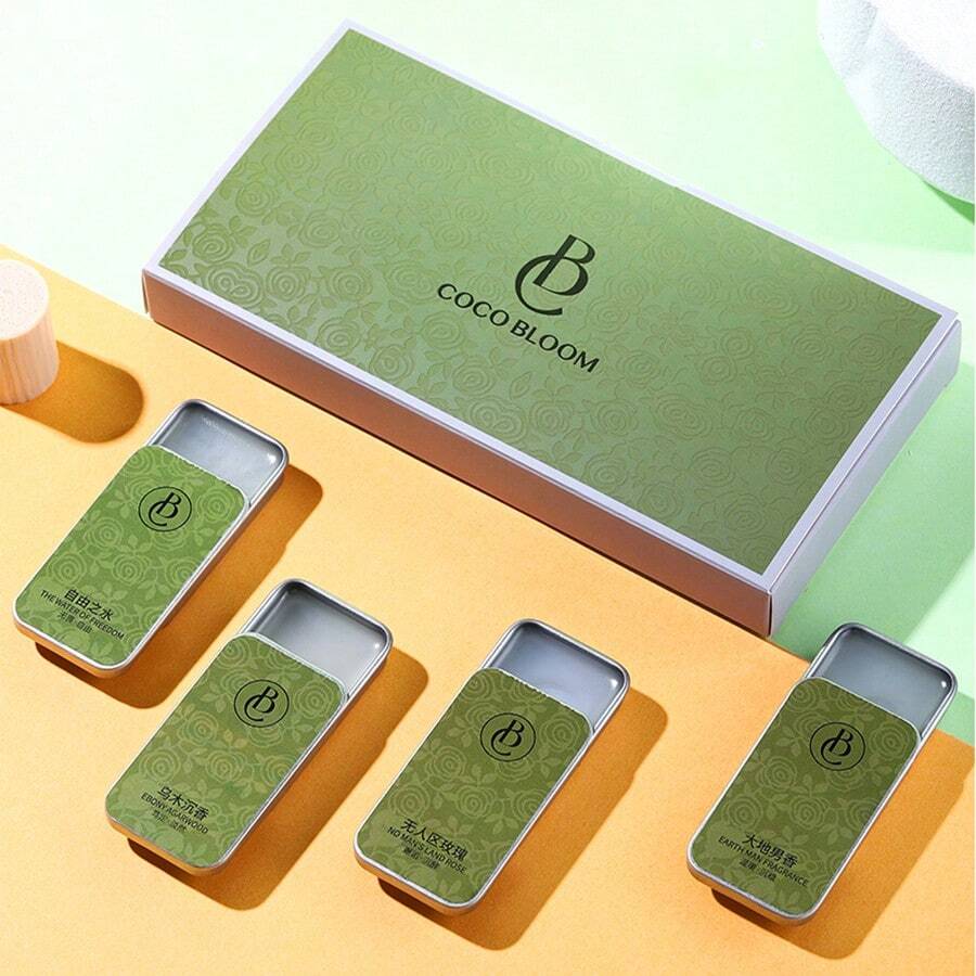 4件装固体香氛礼盒装固体香氛小巧方便携带乌木、自由之水和玫瑰香氛家居清新剂