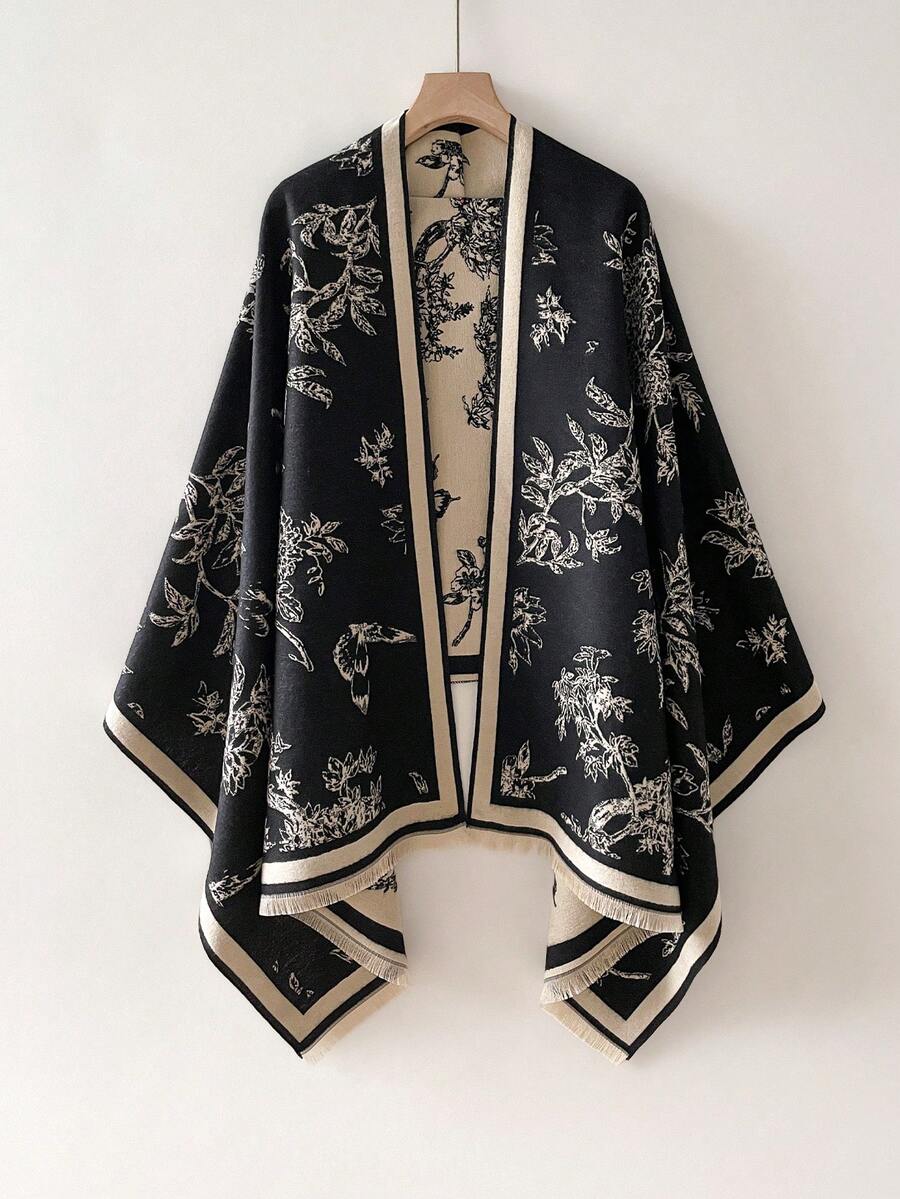 1 pezzo Sciarpa/Scialle da donna con motivo floreale jacquard in imitazione di cachemire reversibile, adatto per uso quotidiano, autunno/inverno, per abiti