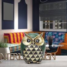 Leekung Owl Statue Home Decor Accents,Owl Decor Modern Bathroom Bookshelf Bedroom Mantle Living Room Home Office TV Stand Shelf Boho Decorations,Retro Decor Small Bird Items Women - Green - View 5