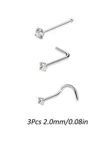 Conjunto de 3 peças de piercing de nariz em aço inoxidável 316L com zircônia, calibre 20G, para homens e mulheres. Piercing de nariz em formato de L com rosca, joia para piercing de nariz em aço inoxidável. Piercing de nariz simples e elegante com strass, estilo punk, ideal para mulheres e homens. Uma joia corporal moderna e perfeita para presentear em qualquer ocasião. - Multicolorido - Ver 13