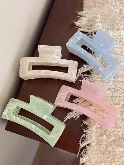 4pcs/1pc 4.13in/10.5cm Women Plastic Square Hair Clips, Pink White Blue Green Mixed Color, Fashionable Versatile High-End Elegant Minimalist Plain Hairpins, Suitable For Daily Casual Party Commute Beach Holiday Hair Styling, Ponytail Bun Washing Face Bath Makeup Outfit Accessory Hair Accessories Elegant Claw Clips, School Stuff, College Autumn Accessories Fall Winter For Vacation Outfits Woman