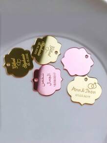 300/200/100/50/30/10/5 piezas Etiquetas de espejo acrílico personalizadas, Etiquetas de "Guarda la fecha", Con agujeros, 4 x 3.5 cm, Se pueden usar como recuerdos de baby shower, recuerdos de fiesta de boda, etiquetas con nombre personalizadas para artículos hechos a mano, etiquetas con nombre de boda, etiquetas con nombre personalizadas