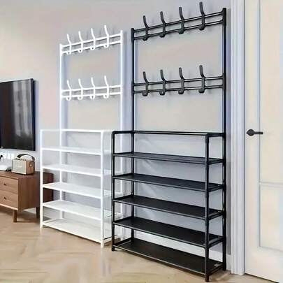 5-Layer Detachable Multifunctional Metal Shoe And Hat Rack, Suitable For Shoe, Hat, Bag, Clothing, Umbrella Storage, Home And Apartment Storage, Suitable For Entrance, Living Room, Bathroom And Corridor, Independent Entrance Shoe Rack