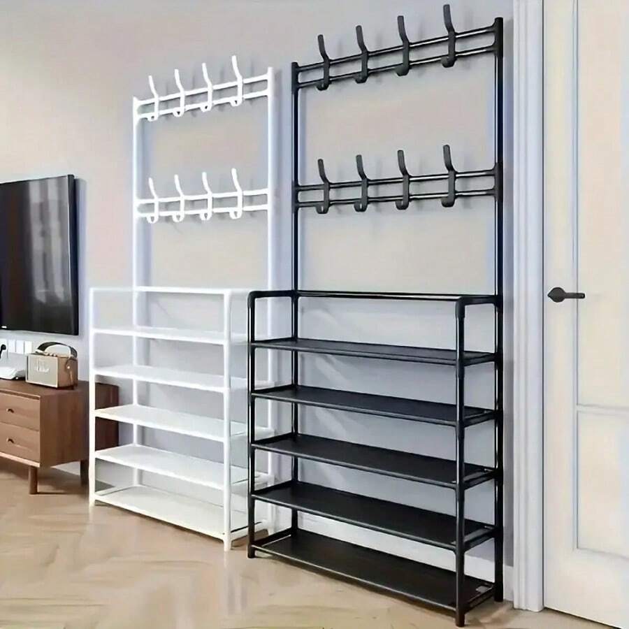 5-Layer Detachable Multifunctional Metal Shoe And Hat Rack, Suitable For Shoe, Hat, Bag, Clothing, Umbrella Storage, Home And Apartment Storage, Suitable For Entrance, Living Room, Bathroom And Corridor, Independent Entrance Shoe Rack - White - View 1