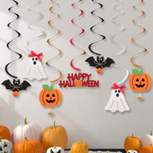 Halloween 3D Pumpkin, Ghost, Bat, Bell, Witch, Spiral Hanging Decorations, Cute Ghoul Party Backdrop Wall Decor, Banner Pennant