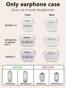 笑脸和字母印花耳机盒，透明耳机盒，带 1 个钥匙扣，兼容 AirPod 保护套、耳机、Pro（第二代）、3、Pro、1/2、4 - 創意音樂表情塗鴉 - 查看 10