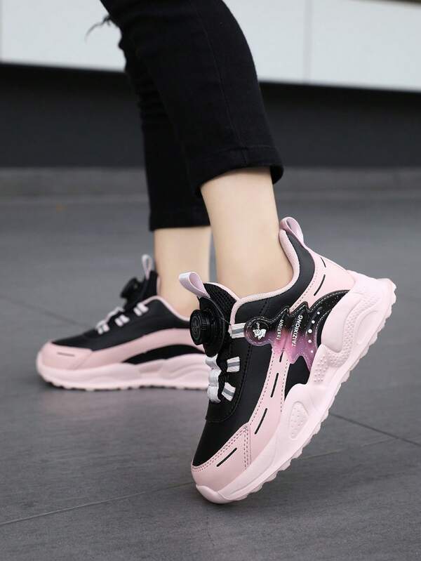 1 par de zapatos deportivos para niños, hebilla giratoria, niños/niñas, parte superior de PU, para todas las estaciones, de vuelta al colegio, ligeros, fácil de poner y quitar