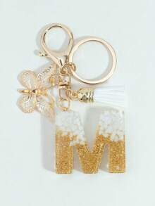 可爱字母钥匙扣，白色钥匙扣，金色箔印大写字母树脂钥匙圈吊坠，蝴蝶流苏挂饰，时尚钥匙扣，女士礼物，钱包包包装饰，父亲节、母亲节、生日、感恩节、圣诞节礼物，创意礼物，带证件套挂绳，汽车配件，包包挂饰 - 白色 - 查看 12