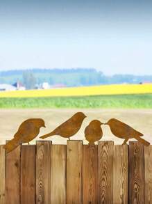 4pcs Rustic Metal Bird Silhouette Ornaments, Lifelike Vintage Patina Metal Birds Statues, Garden Decorations For Thanksgiving, Halloween, Christmas
