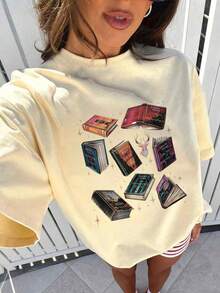 Women's Daily Illustrations From Books And The Text "It Does Not Do To Dwell On Dreams And Forget To Live" Pattern Crew Neck Short Sleeves Casual Spring/Summer/Fall Long Sleeve Tops Women Eid Al-Fitr Going Out Tops Women,Vacation Outfits Women Black Long Sleeve Top,Cute Tops,Crop Top,Tops For Women - Apricot - View 10