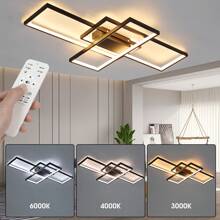 OYAJIA LED Deckenleuchte 90CM, Deckenlampe Wohnzimmer Black, 3000K-6000K Dimmbar Rechteckige Wohnzimmerlampe Aluminium Acryl Schlafzimmer Moderne Lampe Mit Fernbedienung