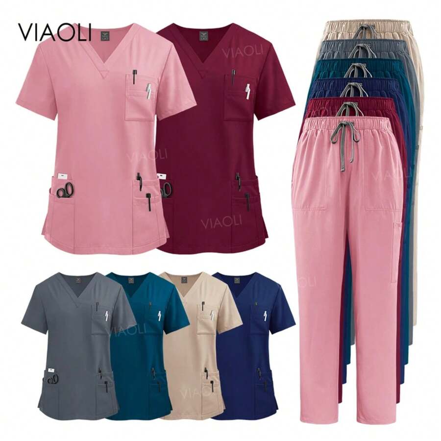 Wholesale Price Medical Suit For Women Surgical Gown Lab Coat With Pockets Dental Scrub Veterinary Uniform Soft Nursing Articles - 42168-灰色 - 查看 1