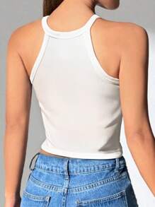 1pc Solid Color Ribbed Casual & Comfortable Minimalist Casual - Regular Casual Casual - Sports Casual Romantic - French Sleeveless Regular Style Spaghetti Strap Camisole With Chest Pads
