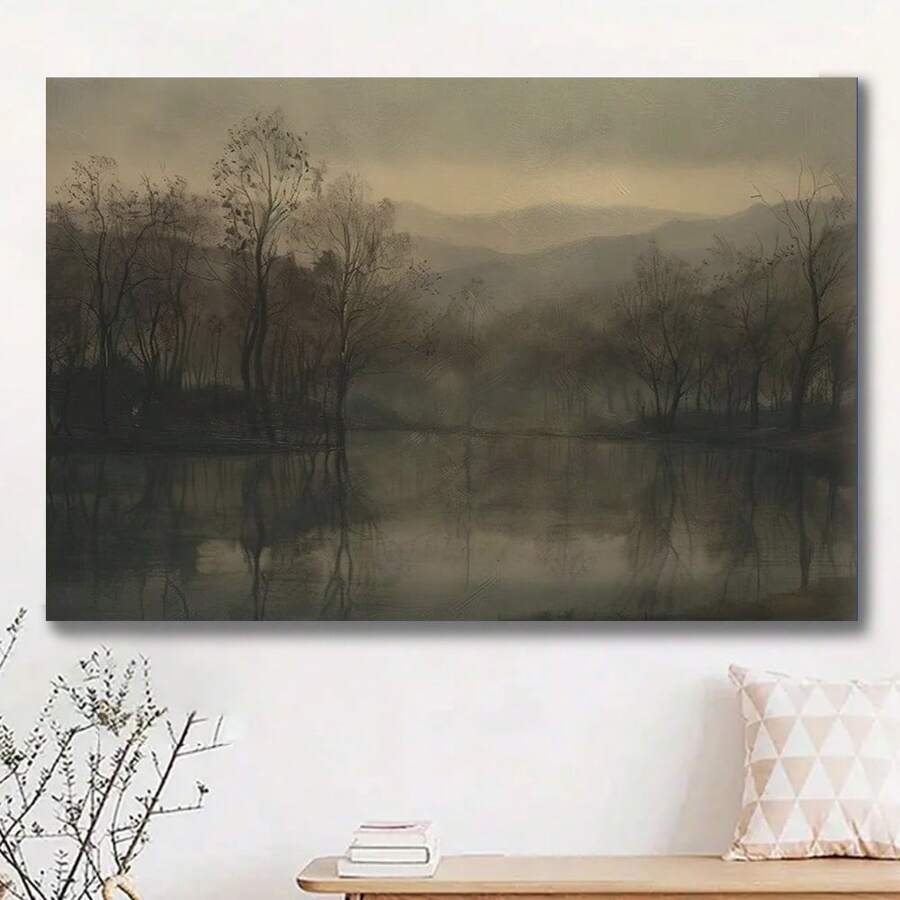 Framed Vintage Moody Abstract Landscape Painting | Dark Wall Art | Antique Rustic Forest Art Print | Nature Printable Poster | Dark Wall Decor