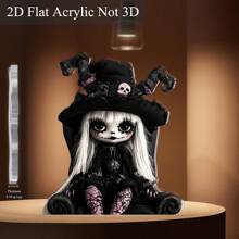 2D 平面 - [2D 平面] 1 件哥特式女巫亚克力桌面装饰，5.91 英寸 X 5.11 英寸 - 奇异的黑帽子和白头发设计，非常适合万圣节、家居、酒吧或派对装饰、节日礼物创意、万圣节派对装饰 | 奇异的主题装饰 | 精细的工艺，万圣节装饰