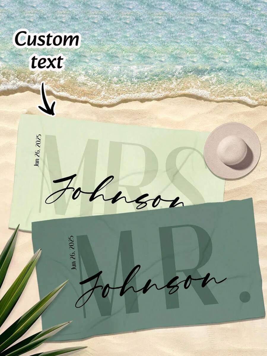 1 pieza Toalla de playa personalizada para parejas - Súper suave, de secado rápido, toalla de natación personalizada, adecuada para piscinas, viajes, yoga, campamento y ejercicio - Regalo perfecto para parejas - Artículo de decoración de playa de moda, un accesorio de playa y viaje suave y cómodo.