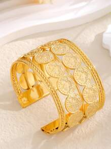 New 2025 Dubai Fashion Gold Coin Copper Alloy Bracelet, Exquisite Rhinestone Geometric Bangle, Suitable For Wedding Party Wear Jewelry