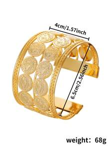New 2025 Dubai Fashion Gold Coin Copper Alloy Bracelet, Exquisite Rhinestone Geometric Bangle, Suitable For Wedding Party Wear Jewelry