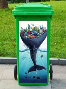 3D Cartoon Can Emoticons, Ocean Garbage, Flowers, Owls Printed Trash Can Sticker Waterproof PVC Outdoor Rubbish Bin Garbage Can Poster Peel And Stick 4 Sizes