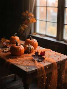 1件仿珍珠装饰薄纱面料，摄影背景，可用作桌旗、珍珠背景桌布，白色珍珠薄纱桌布，适用于婚礼、婚礼拱门装饰、婚宴、新娘送礼会、派对装饰 - 橘色 - 查看 8