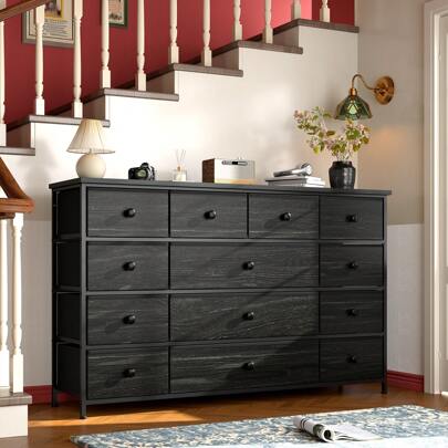 Long Dresser With 13 Fabric Storage Drawers And  Wood Top For Bedroom,39.4"W X 31.5"H X 11.8"D Fits 55-Inch TVs