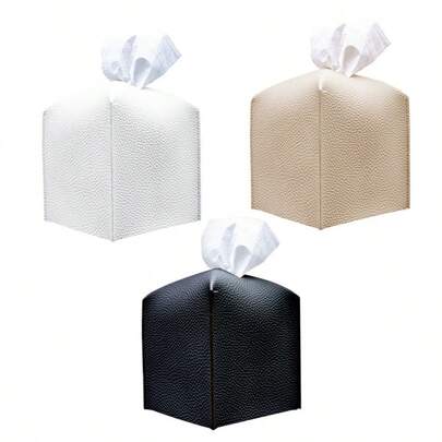 Square Tissue Box Cover With Base - PU Leather Decorative Storage Organizer For Desktop, Bathroom, Car, Office Use - Beige, White, Black Color Options, Durable Faux Leather Surface, Chic Minimalist Home Decor, Tidy Countertop Solution, Hidden Compartment Design, Easy To Wipe Finish, Non Slip Base, Secure Fit, Space Saving Accessory For Living Room, Kitchen, Study, Or Vehicle Interiors, Compact Yet Elegant, Multipurpose Organizer For Tissues, Paper Towels, And Small Essentials, Elevate Desk Presentation With Clean Lines And Modern Style