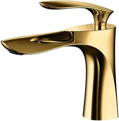 Rubinetto per lavabo, elegante rubinetto per bagno, miscelatore per lavabo con acqua calda e fredda, cromato/oro/nero, ottone, lavabo per WC, rubinetto dell'acqua (oro)