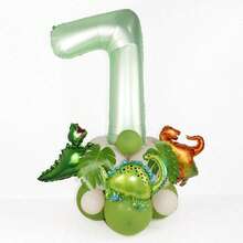 21pcs/Set Mini Dinosaur Foil Balloons, Olive Green Number Balloons, Jurassic Dinosaur Theme Birthday Party Decorations - Multicolor - View 9