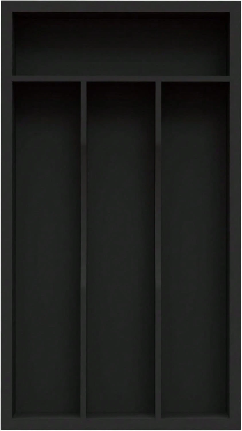 Small Silverware Organizer, Bamboo Kitchen Drawer Organizer, Utensil Holder, Cutlery Tray & Spoon Flatware Storage With Grooved Drawer Dividers (Black),6517230 - Black - View 1