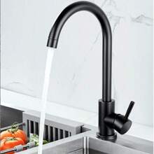 1pc Single Handle High Arch Kitchen Faucet, 360 Degree Swivel Spout Hot And Cold Water Mixer Tap Stainless Steel Household Single Hole Sink Faucet (Brushed Gold,Chrome,Black, Selectable)