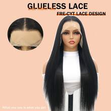 Straight Black 24in Synthetic Fiber Free Part Lace Front Wig Cap, Suitable For Daily Wear - màu đen - Xem 4