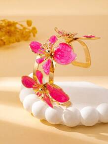 1 pieza Brazalete abierto con floral esmaltado, minimalista y elegante para mujer, versátil para usar a diario