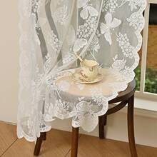 1 件白色蝴蝶和花朵蕾丝薄纱窗帘，法式优雅蕾丝窗帘，蕾丝梦幻窗帘配件，非常适合卧室和客厅装饰