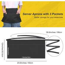 Server Waitress Waist Apron - Half Apron With 3 Pockets,2 Pack Black Short Aprons For Servers,Waiter Apron - 黑色 - 查看 5